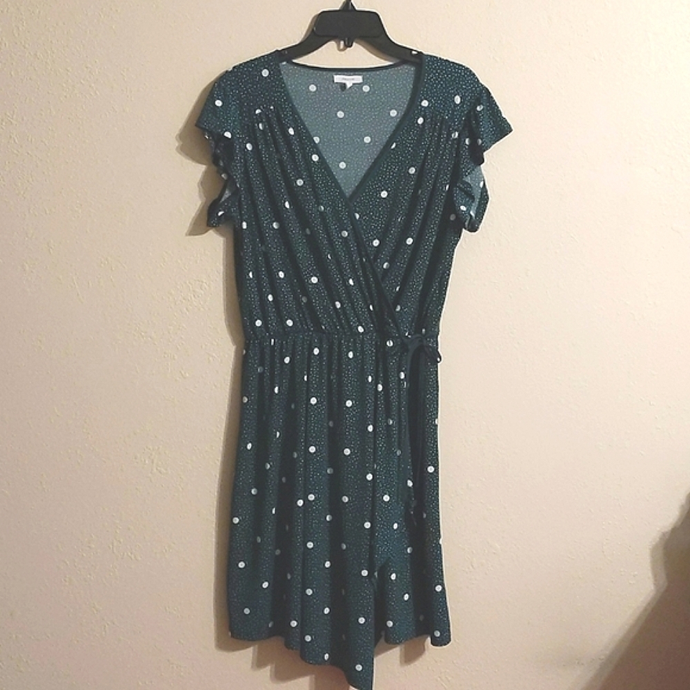 Faux Wrap-Around Dress with Stretchy Sinched Waist